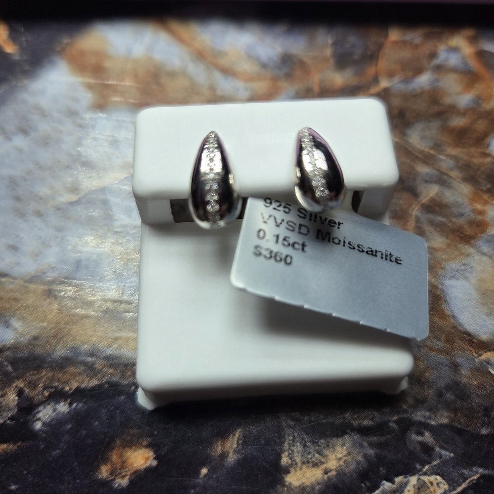 Sterling Silver White Moissanite Teardrop Earrings